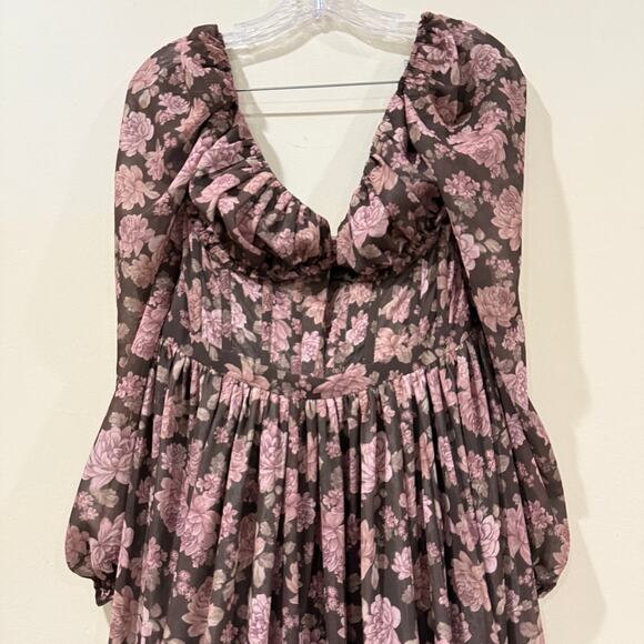 Anthropologie X V. Chapman Carmella Corset Side-Slit Chiffon Maxi Dress Size 12 - Picture 9 of 11